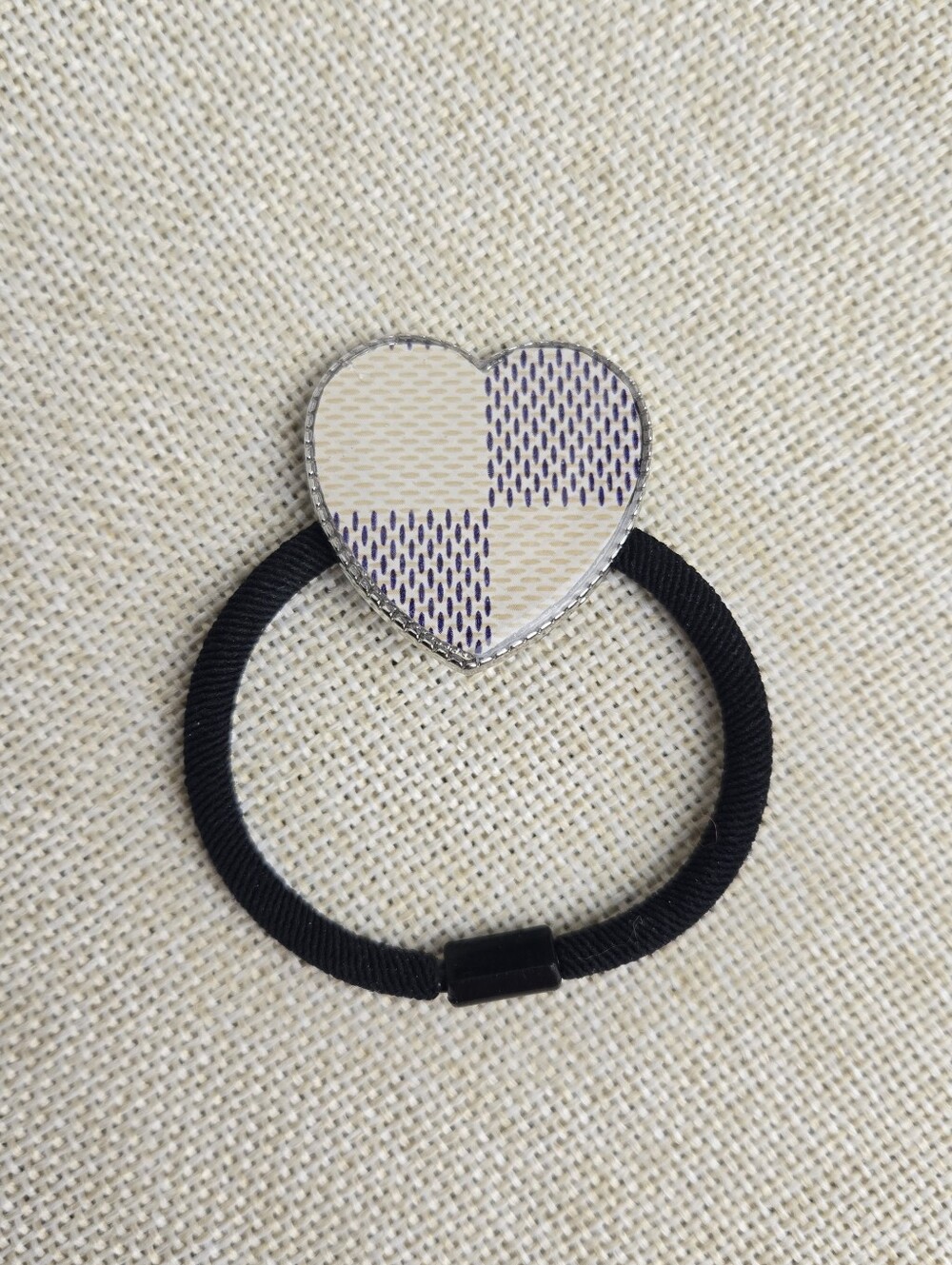 New Upcycled Heart Shaped Louis Vuitton Hair Tie Accessory LV Damier Azure